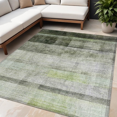 Homeroots 5' X 8' Olive Green Ombre Washable Non Skid Indoor Outdoor Area Rug 563659