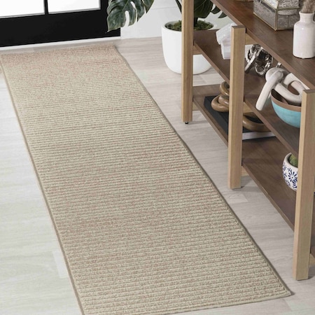 Jonathan Y Aarhus High-Low Minimalist Scandi Striped Beige/Cream 2 ft. x 8 ft. Indoor/Outdoor Runner Rug SCN102C-28