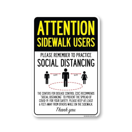 Signmission PSA Sidewalk Users Practice Social Distancing 18in X 12in Peel And Stick Wall Graphic, RD-1218-25375 OS-NS-RD-1218-25375