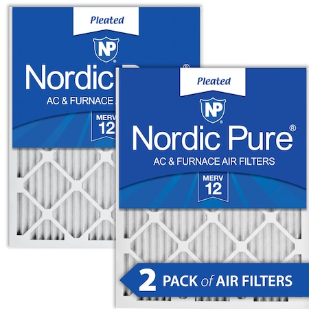 Nordic Pure 14x14x1 Pleated Air Filter, High Capacity, Electrostatically Charged Synthetic Media, MERV 12, 2 PK 14x14x1M12-2