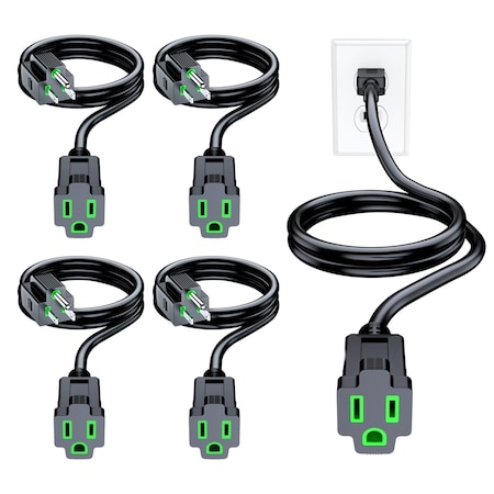 Maximm 2ft 16AWG Indoor Extension Cord w/ Green Indicators, 5PK, Black, 5PK IGR-LA004K-LA005H-5pk-02