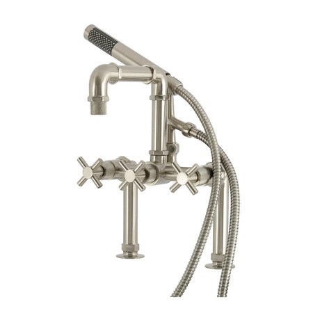 Kingston Brass 7" Center Deck-Mount Clawfoot Tub Faucet with Hand Shower, Brushed Nickel AE6408DX