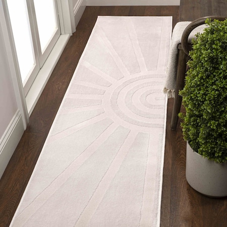 Jonathan Y Aelius MidCentury Scandinavian Abstract Sun Two-Tone High-Low White/Cream 2 ft. x 8 ft. Runner Rug SND101B-28