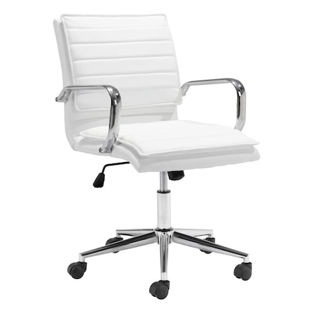 Homeroots White and Silver Adjustable Height Swivel Rolling Conference Office Chair 556764