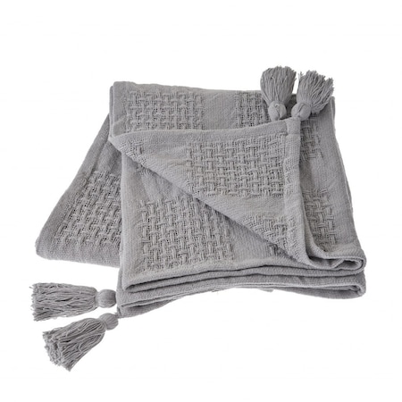 Homeroots 50" X 60" Gray Woven Cotton Throw Blanket with Tassels 516500