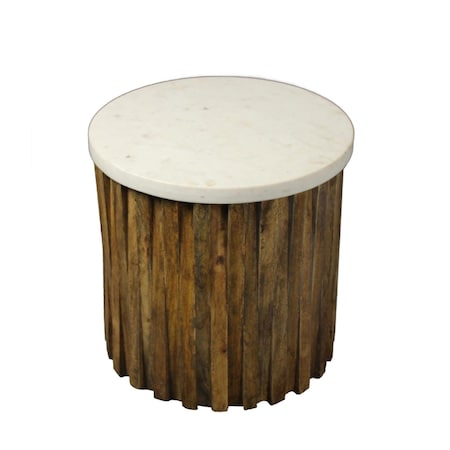 Homeroots 20" Brown And Ivory Marble And Solid Wood Round End Table 490144