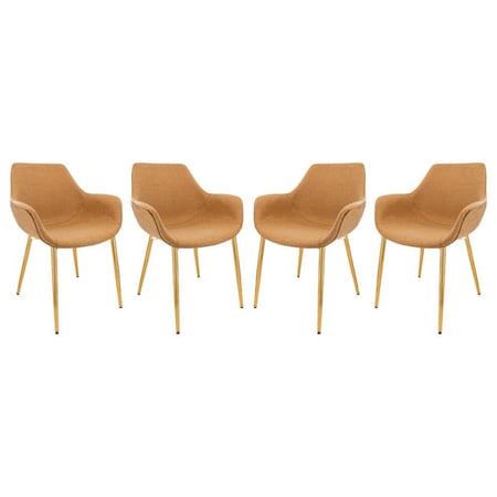 Leisuremod Markley Modern Leather Dining Arm Chair with Gold Metal Legs, Light Brown, 4PK ECG26BR4