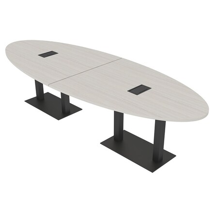 Skutchi Designs Oval Conference Table With Power Unit, 48 in W, 120 in L, Ivory HAR-OVL-48X120-DOU.BK-K458-EBLK