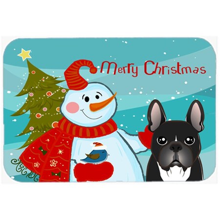 Carolines Treasures Snowman With French Bulldog Glass Cutting Board- Large BB1847LCB