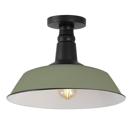 Jonathan Y Camila 14" 1-Light Classic Industrial Indoor/Outdoor Iron LED Semi Flush Mount, Matte Olive Green JYL7617I