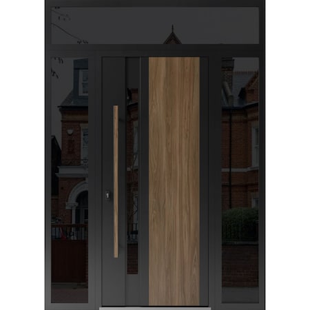 Vdomdoors Steel Door Dekton 0163 Venezia Noce 2 Side and Top Exterior Window Sidelite Entry Door Painted W12+ DEKTON0163EXD-VEN-W12+36+12xH80+16-RH-I