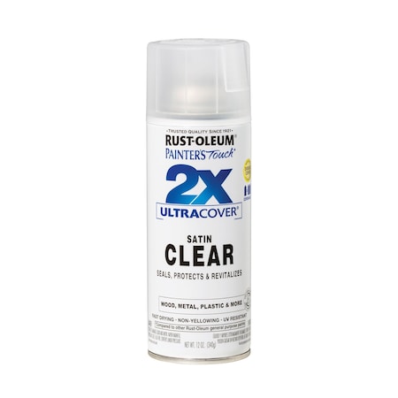 Rust-Oleum Painter's Touch 2X Ultra Cover Spray Paint, Satin Clear, Satin, Solvent, 12 Oz 346952