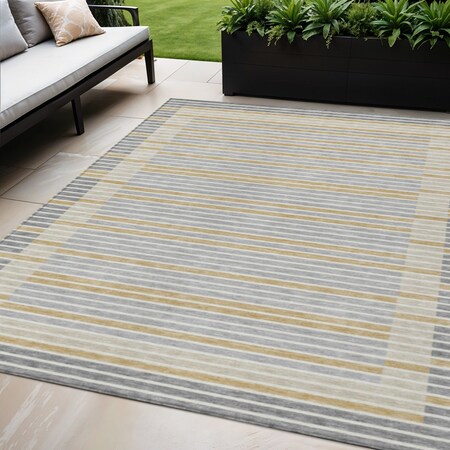 Homeroots 5' X 8' Gray And Silver Striped Washable Indoor Outdoor Area Rug 610469
