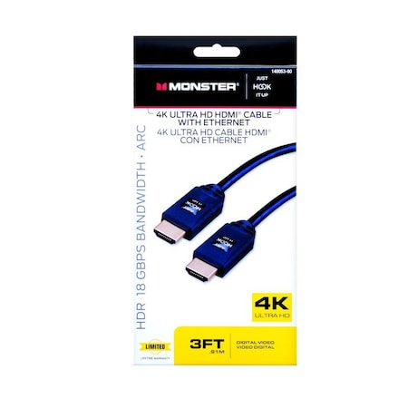 Monster Cable Just Hook It Up 3 ft. L High Speed Cable with Ethernet HDMI 140053-00