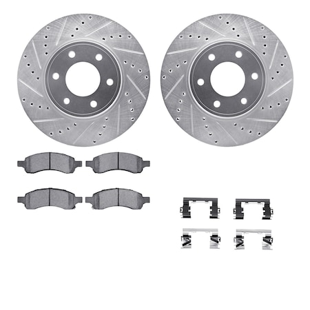 Dynamic Friction Co DFC Rotors-Drilled & Slotted-Silver w/ EURO 5000 Ceramic Brake Pads Incl Hdw 7612-47011