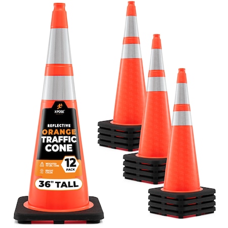Xpose Safety 36 in Orange Traffic Cone, PVC, 10 lb Base with 6 in & 4 in Collar, DOT Approved, 12 PK OTC36-64-12-X