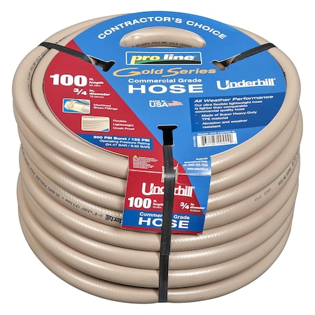 Underhill 3/4 in ID x 100 ft L ProLine Gold Water Hose, PVC Tube, Gold H75-100PRO-G