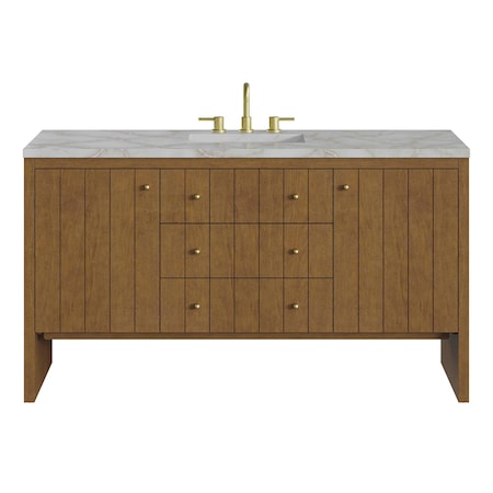 James Martin Vanities Hudson 60" Sgl Vanity, Honey Oak w/ 3 CM Victorian Silver Silestone Top w/FreePower Wireless Charger 435-V60S-HNO-FVSL