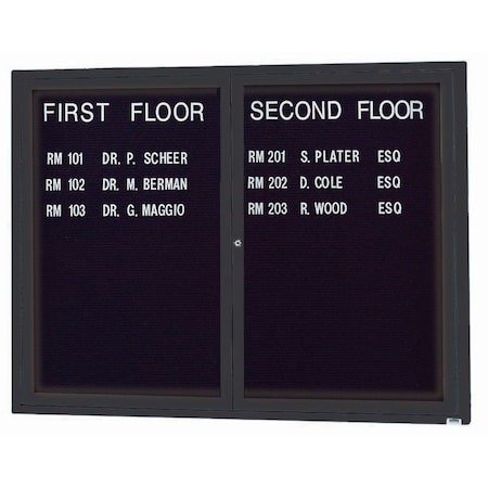 Aarco Illuminated Enclosed Letter Board Directory w/ Powder Coated Black Al Frame, 36''Hx48''W 2 Doors ADC3648IBK