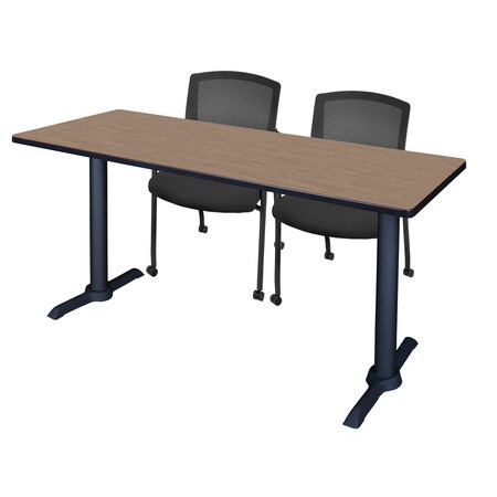 Regency Kobe T-Base Training Seminar Table W/ 2 Knight Mesh Chairs, 72 in W, 24 in L, Noble Oak MTRCT7224NO56CBK