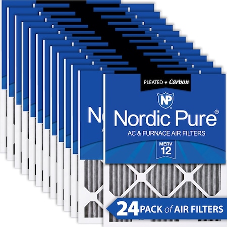 Nordic Pure 14x18x1 Plus Carbon Pleated Air Filter, High Capacity, MERV 12, 24 PK 14x18x1PM12C-24