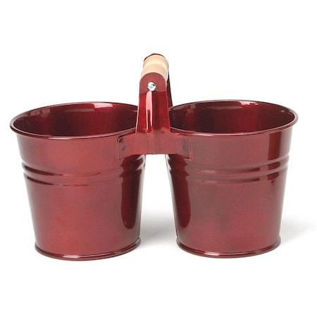 Houston International Trading Enameled Galvanized 2 Planter Unit with Wood Handle, Glazed Apple 8122E GA
