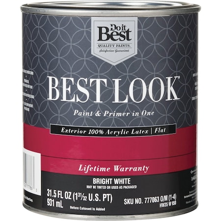 Do It Best 100% Acrylic Latex Premium Paint & Primer In One Flat Exterior House Paint Bright Wht 1 Qt. HW35W0950-14