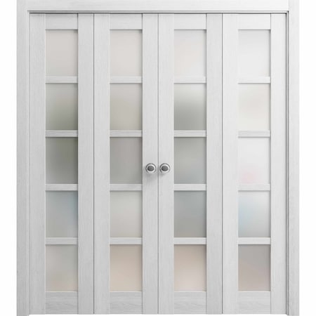 Sartodoors Sliding Closet Double Bi-fold Doors Grey Solid Core Modern Interior QUADRO4002DBF-OAK-96 x 96 (4* 24x96)