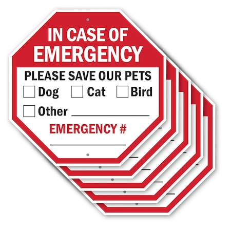 Signmission In Case of Emergency Please Save Ou, 10 inch X 10 inch, Aluminum Metal Signs, 5PK OC-A-5Pack-10-125