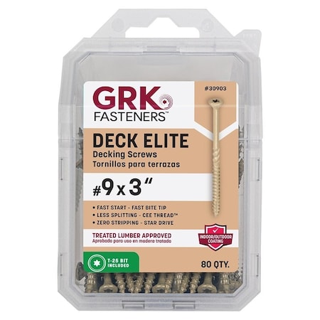 Grk Fasteners Deck Elite Series Deck Screw, 3 in L, Coarse Thread, Bugle Head, Torx Drive, 6-Point, 80, 80PK 30903