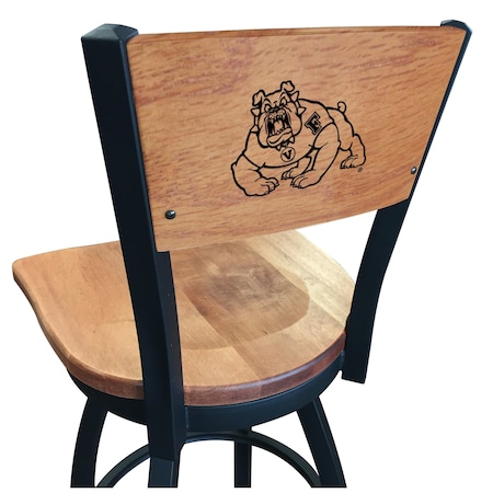 Holland Bar Stool Co 36" Blk Wrinkle Fresno State Swivel Bar Stool, Laser Engraved Back L03836BWMedMplAFresStMedMpl