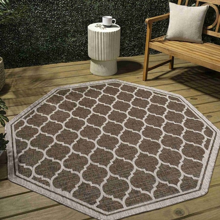 Jonathan Y Trebol Moroccan Trellis Textured Weave Espresso/Taupe 5 ft Octagon Indoor/Outdoor Area Rug SMB109B-5TGN