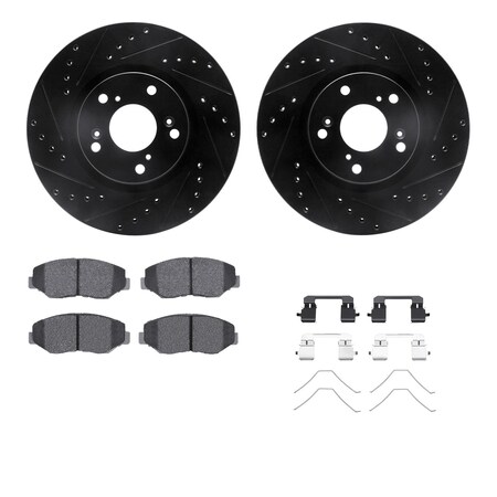 Dynamic Friction Co DFC Brake Rotor - Dimpled & Slotted - Black w/5000 Brake Pads & HW Kit 8512-59067