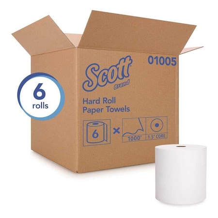 Scott High Capacity Hard Roll Paper Towels White, 1000 ft./Roll 6 Paper Towel Rolls/Convenience Case, 6PK 01005