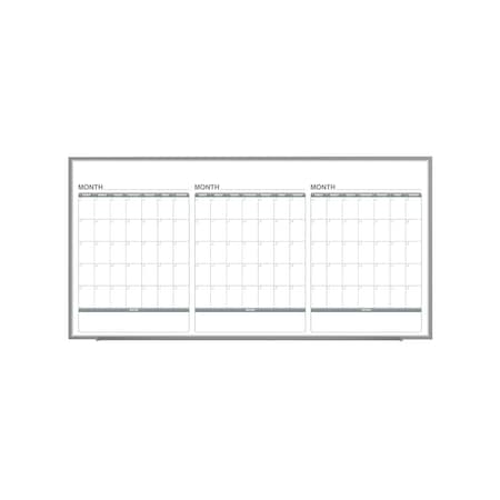Ghent Calendar Whiteboard with Aluminum Frame, 3 Month Calendar, Magnetic, 4'H x 8'W GRPM333M-48