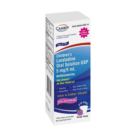 Camber Consumer Care Loratadine Child Oral Solution, 5mg/5mL, 120mL 69230032212
