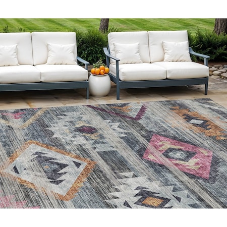 Homeroots 9' X 12' Gray Charcoal And Silver Southwestern Washable Indoor Outdoor Area Rug 588682