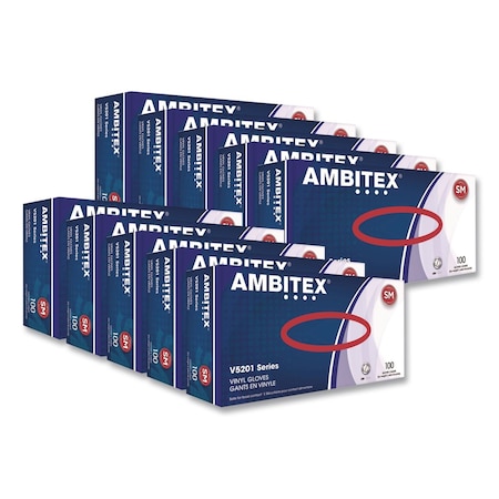 Ambitex V5201 Series Powder-Free Vinyl Gloves, Small, 3 mil Thick, 9" Long, Clear, 1000PK VSM5201