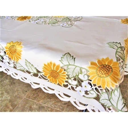 Sinobrite 68 x 68 in. Sunflower on Cream Fabric Tablecloth H8710-68x68