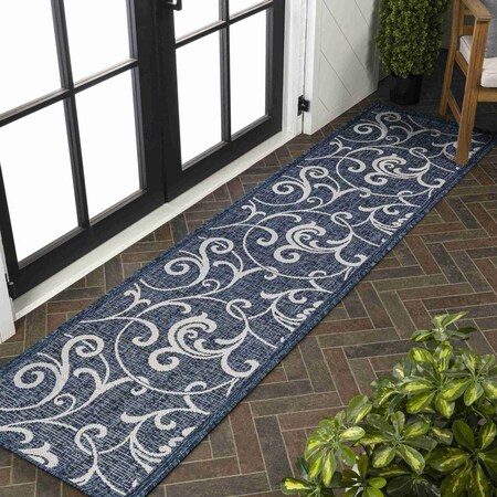Jonathan Y Maribel Traditional Classic All-Over Scroll Navy/Cream 2 ft. x 8 ft. Indoor/Outdoor Runner Rug TSN205B-28
