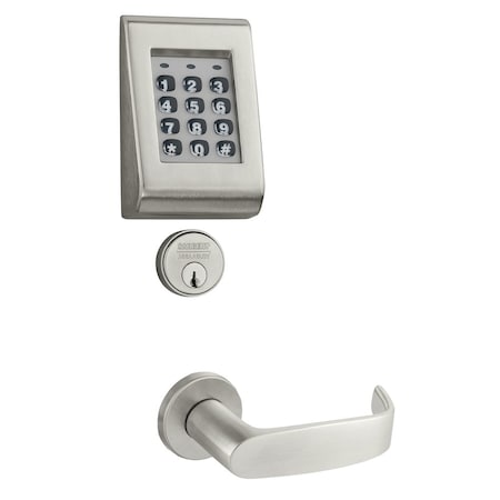 Sargent 8200 Keypad Mortise Lock, Entry with Cylinder Override, LN Rose, L Lever, Satin Chrome KP8278 LNL 26D