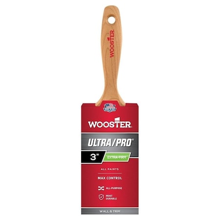 Wooster Paint Brush, 3 in W, 3-3/16 in L Bristle, Nylon Bristle, Varnish Handle 4157-3
