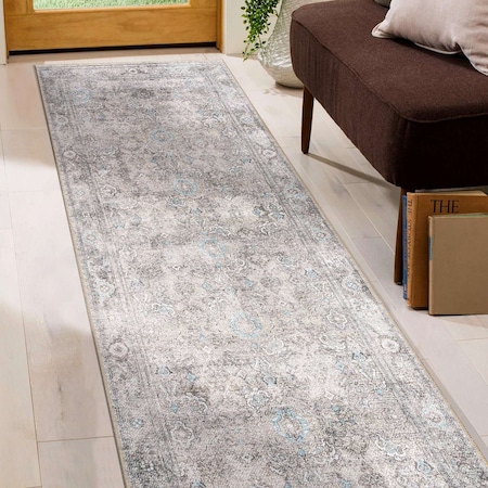 World Rug Gallery Transitional Distressed Vintage Machine Washable Runner Rug 2 ft 6 in x 7 ft Olive 6036OLIVE2X7