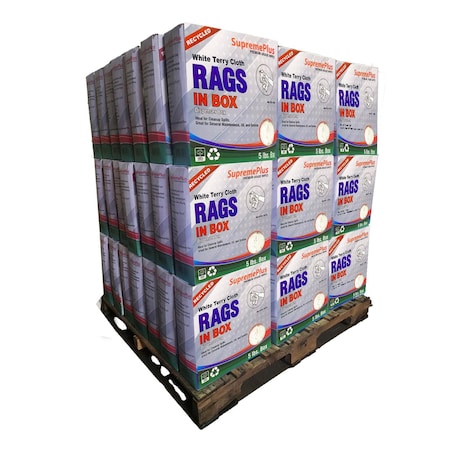 Supremeplus Recycled White Terry Towel Cleaning Rags, 800 lbs. Pallet, 160 x 5 lbs. Compressed Box, 160PK SP-8346