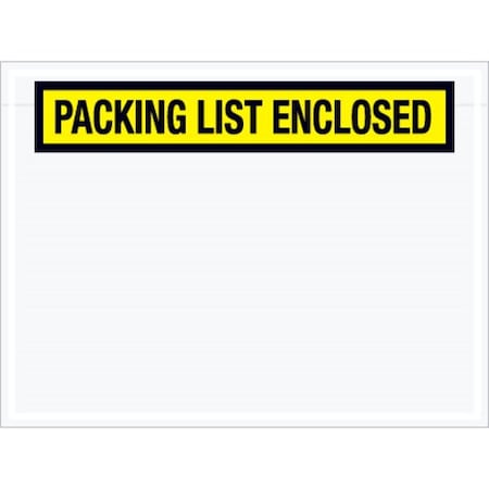 Box Packaging Panel Face Envelopes, "Packing List Enclosed" Print, 6"L x 4-1/2"W, Yellow, 1000/Pack PL441