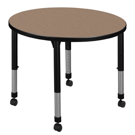 Regency Round Kee Height Adjustable Mobile Classroom Activity Table, 30 in W, 30 in L, Noble Oak TB30RNDNOAPCBK