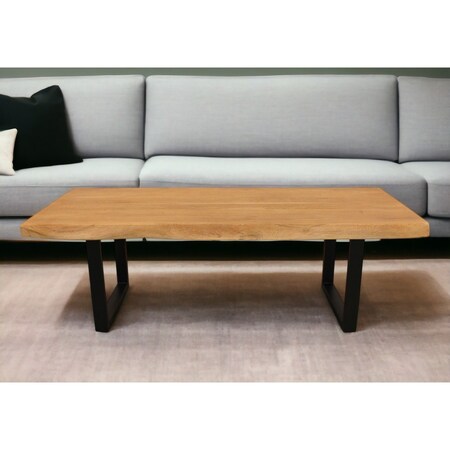 Homeroots 59" Natural And Black Solid Wood And Iron Live Edge Coffee Table 569546