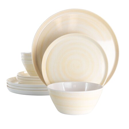 Elama Crafted Clay 12 Piece Lightweight Melamine Dinnerware Set in Cream EL-CRAFTEDCLAY