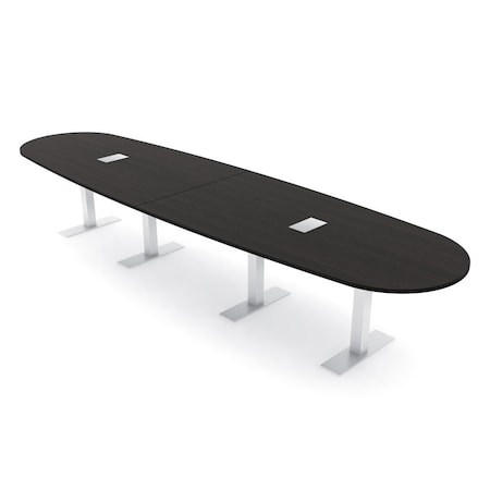 Skutchi Designs 14ft Boval Conference Table With Power | Harmony Series | 14 Person Meeting Room Table HAR-BOVL-48X168-T-U999ST19-ESIL