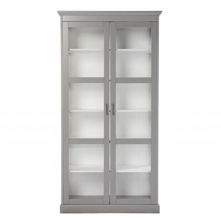 Homeroots Gray Cornice Molding Double Door Curio Cabinet 401666